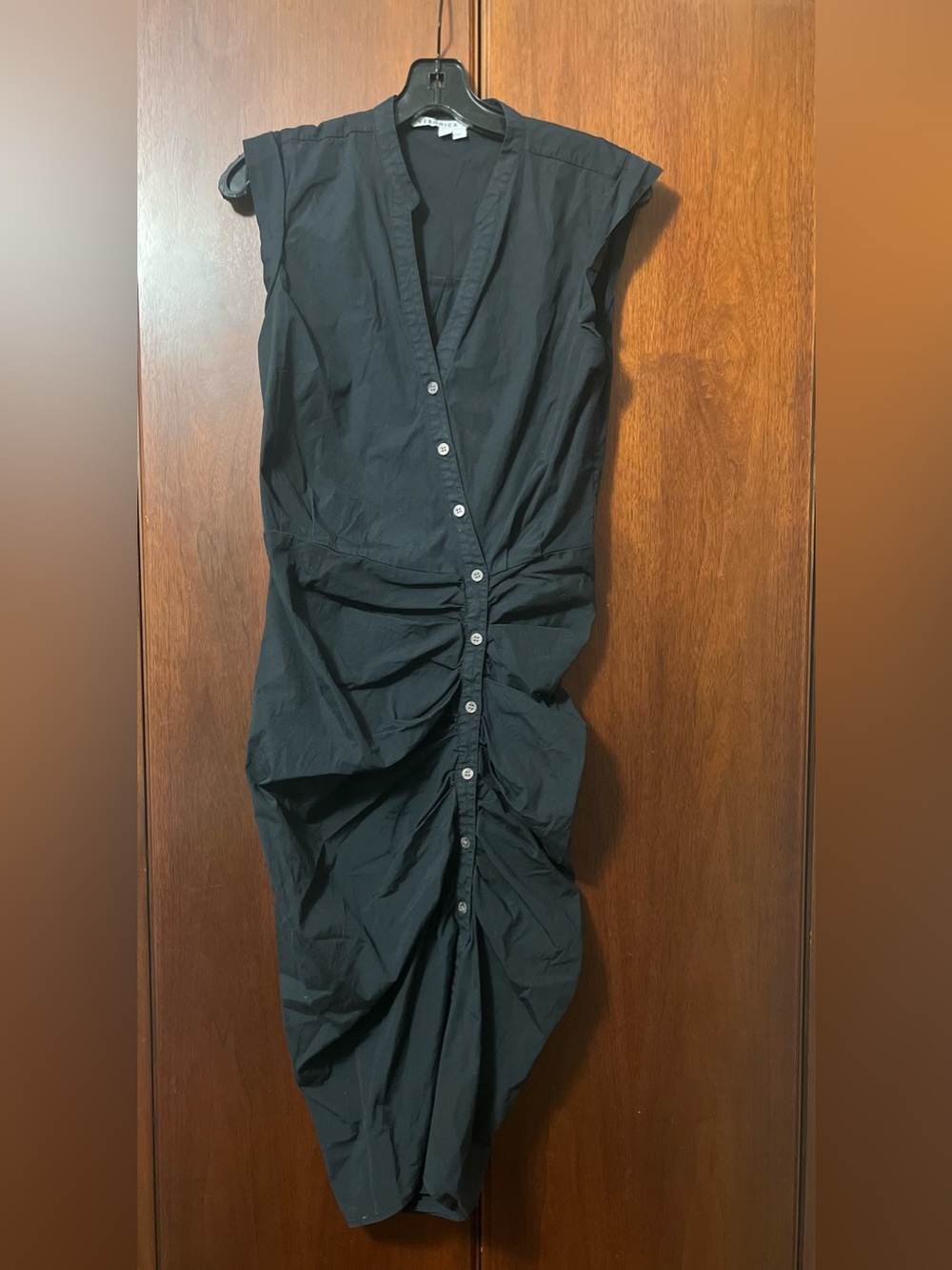 Veronica Beard Black Ruched Button-Front Midi Dress